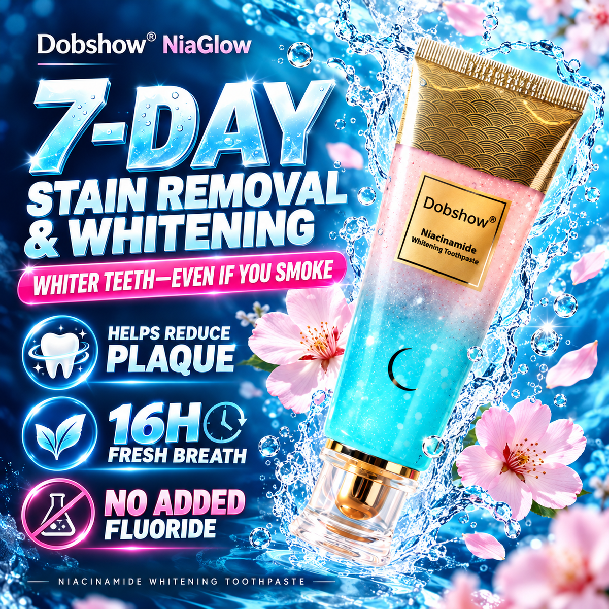 🦷✨ Dobshow® NiaGlow Niacinamide Brightening Fluoride-Free Toothpaste — Helps Remove Tobacco Stains, Prevent Cavities & Freshen Breath 🌿