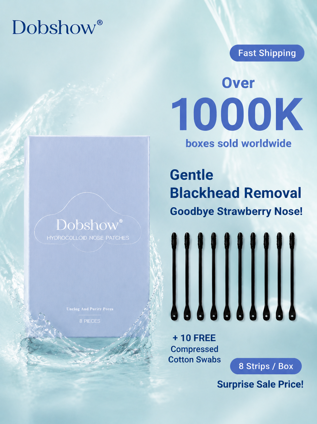 Dobshow® 💧Deep Cleansing Blackhead Strips -🫧 Triple-Enzyme Tech Oil-Free Instantly Unclogs Pores (Unisex)
